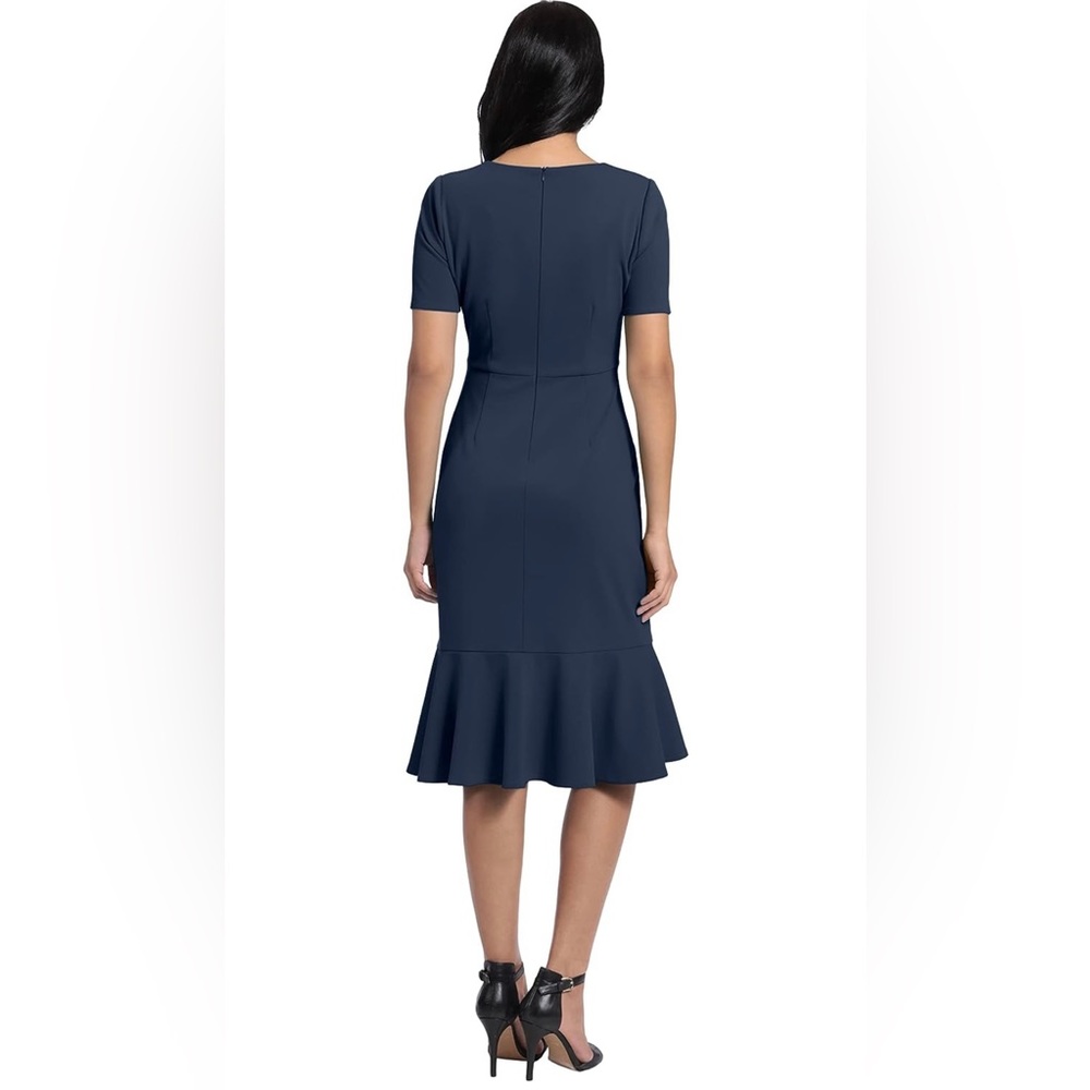 London Times Women's V-Neck Polished Flounce Hem Twist Waist Sz 6 NWT - Picture 2 of 8